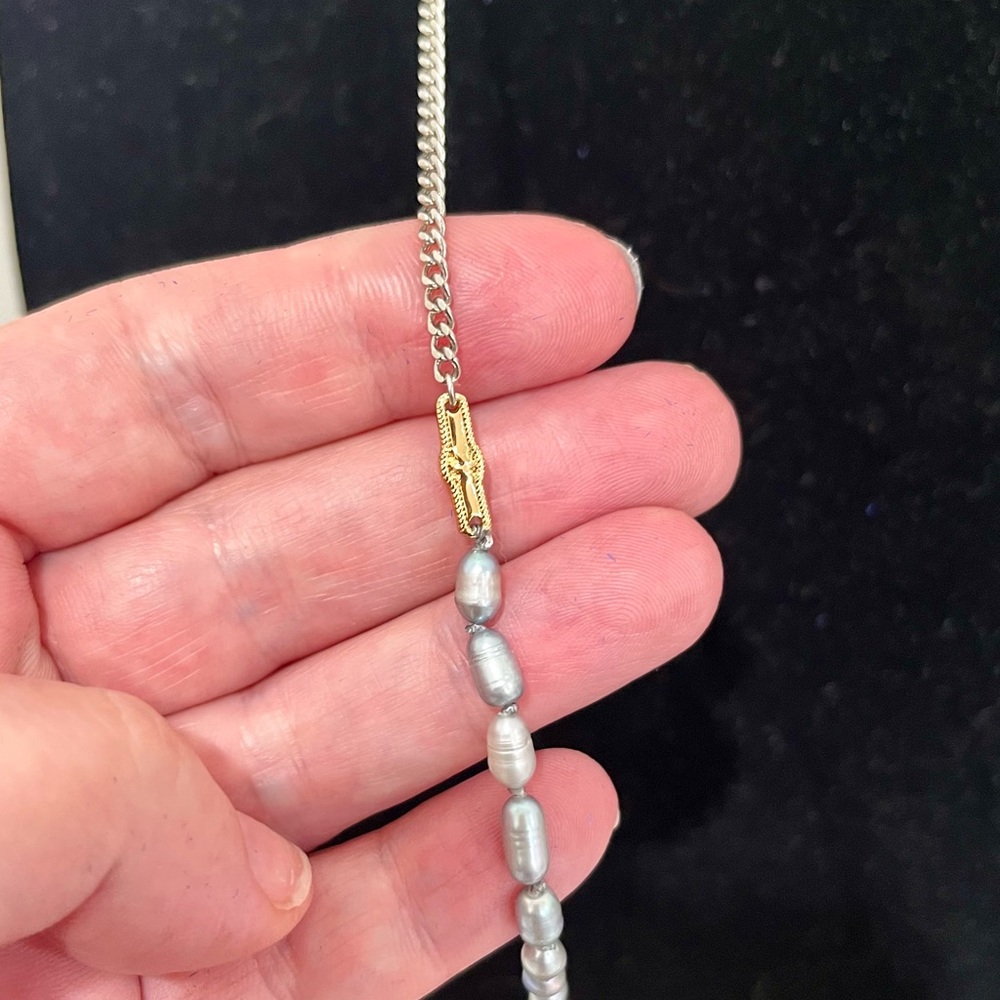 All Saints Long Fresh Water Pearl and Mixed Metal Necklace